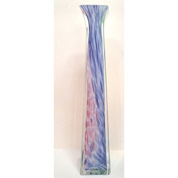 Vintage 9" Tall Square Lavorazione Murano Multicolor Hand Blown Bud Vase FLAW! - Picture 1 of 10